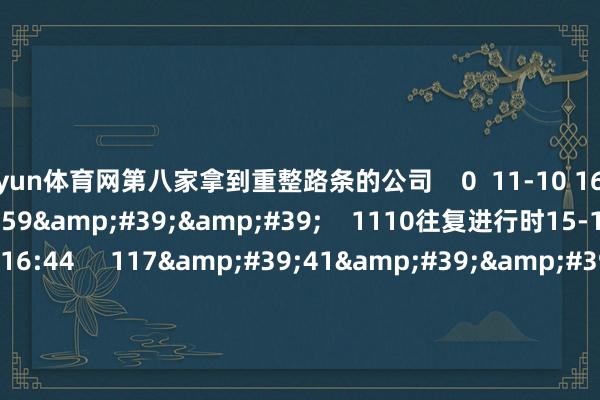 开yun体育网第八家拿到重整路条的公司    0  11-10 16:44     59&#39;59&#39;&#39;    1110往复进行时15-16点    0  1